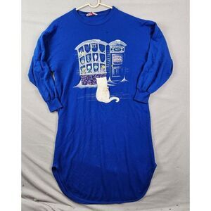 Vintage Kittens Blue Nightgown White Cat Granny